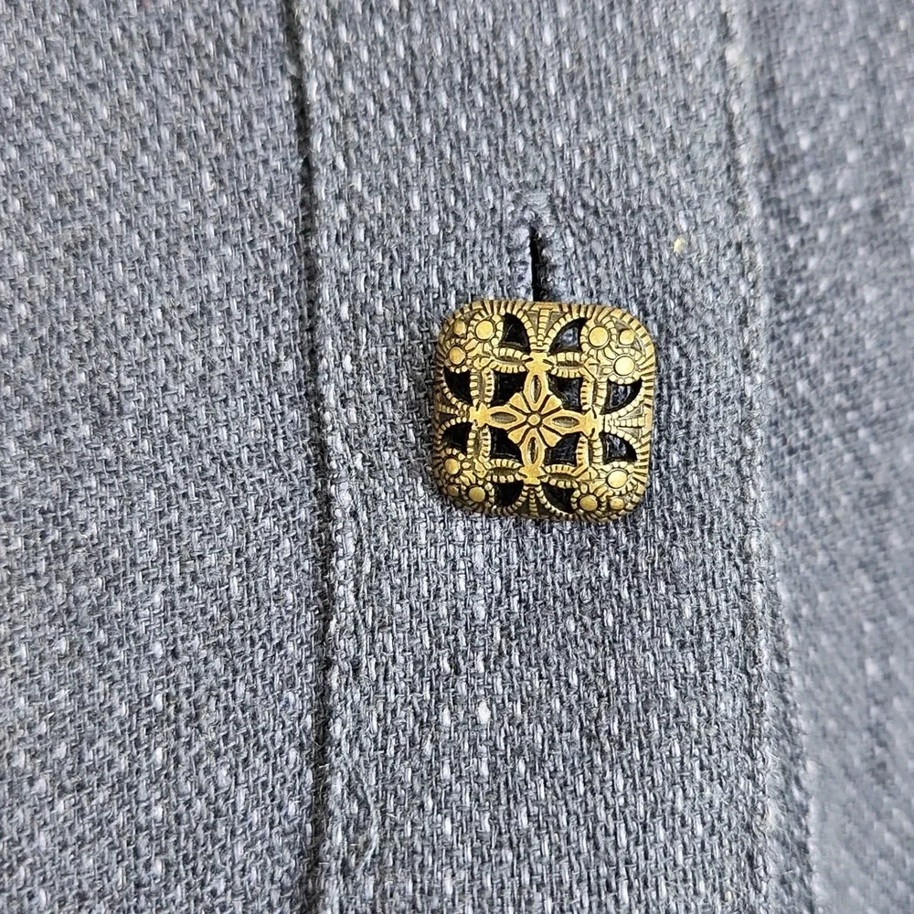 Coldwater Creek‎ Navy Blue Beaded Blazer Jacket Size LG Button Front Linen Blend - Picture 7 of 11